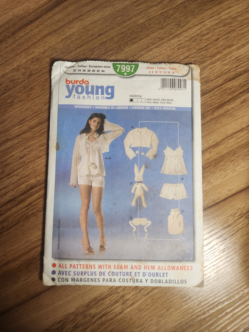 Burda Young Fashion Sewing Pattern 7997 Sleepwear US 6-18 Uncut Camisole Shorts